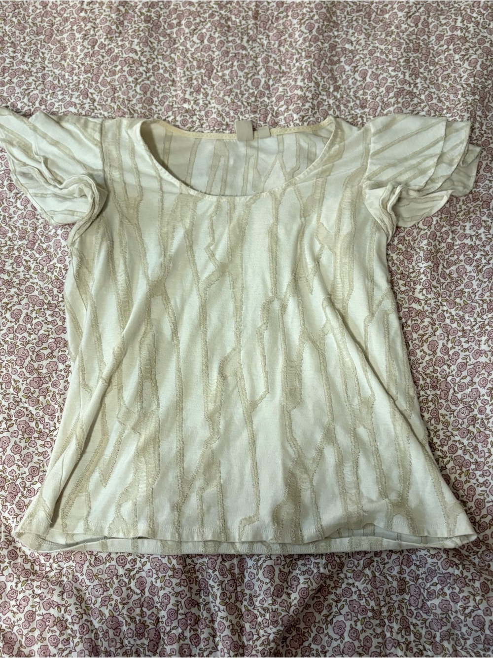 Cream Short Sleeve Textured Women’s Top
